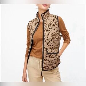 J. Crew Leopard Puffer Quilted Vest Small Lightweight Chic